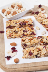 Granola bars with nuts, seeds and cranberries