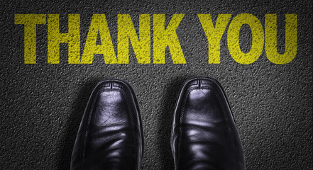Top View of Business Shoes on the floor with the text: Thank You