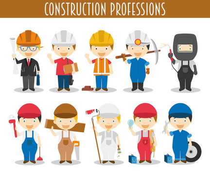 Vector Set of Construction Professions in cartoon style