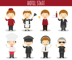 Vector Set of Hotel Staff Professions in cartoon style