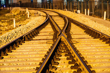 Industrial railway track at dusk