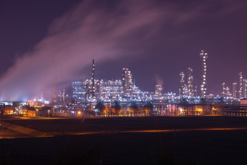 Fototapeta premium Refinery industrial plant with Industry boiler at night