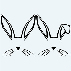 Symbol hare ears. Isolated on blue background. Vector silhouettes