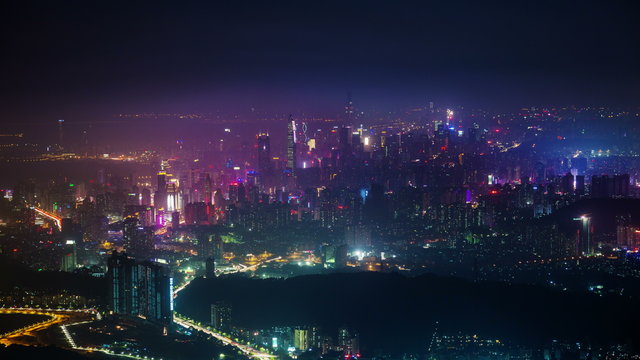 night light hole shenzhen city panorama 4k time lapse china
