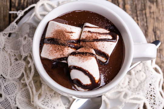 Cup of hot chocolate with marshmallow.