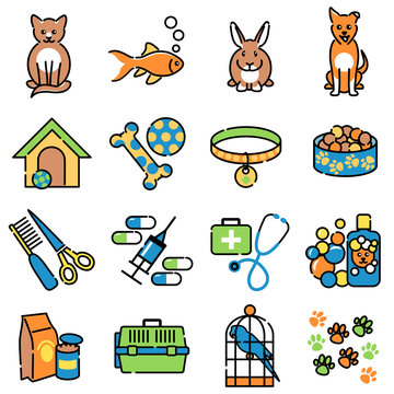 Pet animal care icons in colour