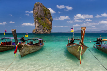 Boats standing at the tropical beach 
