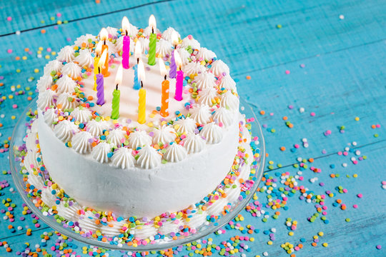 Colorful Birthday Cake with Candles