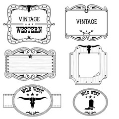 Western cowboy labels isolated on white for design
