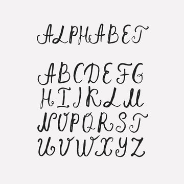 Vector Hand Drawn Font on white background. Letters written with a brush pen. Ink ABC. Handmade ABC font typography