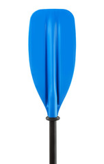 Close up of blue plastic boat paddle - obrazy, fototapety, plakaty