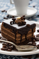 chocolate cake and coffee beans