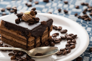 chocolate cake and coffee beans