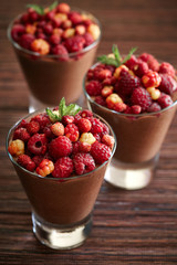 chocolate mousse with berries on the top