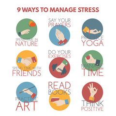 Flat style infographic on stress management. 