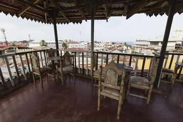 Beautiful view at roofs of Old Town from roof top restaurant, St