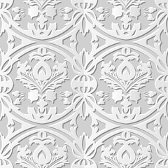 Vector damask seamless 3D paper art pattern background 183 Round Cross Leaf
