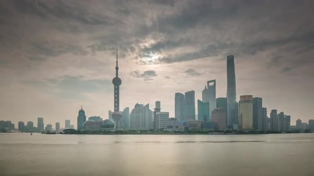 shanghai sunset famous river bay traffic cityscape panorama 4k time lapse china
