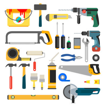 Working tools vector set. Tools for repair and construction. Han