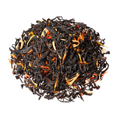 Black tea with orange peel, pieces of papaya and marigold petals