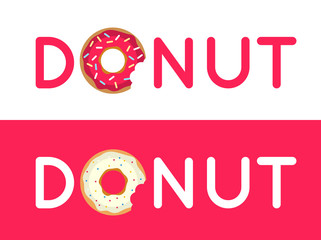 Inscription donut vector. Name of the coffee or pastries. Donut
