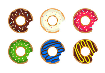 Fototapeta premium Donut vector set. Colored donuts with cream and glaze. Sweet foo