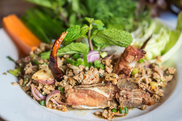 spicy minced pork salad, Thai food