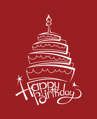 design of birthday cake on red background