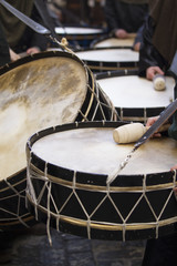 Fototapeta na wymiar bass drums during Holy Week of Teruel in Spain