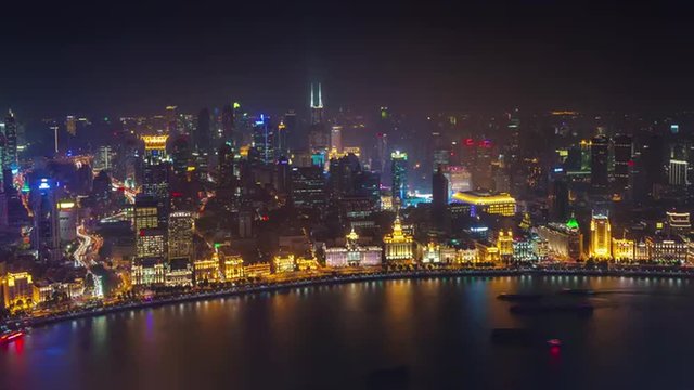 night illumination shanghai old city bay roof top aerial panorama 4k time lapse china
