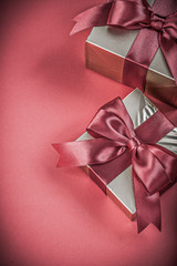 Set of present boxes on red background holidays concept