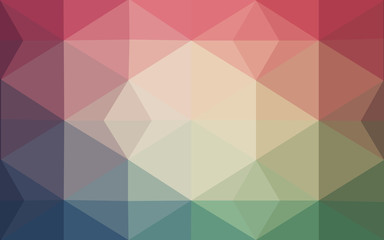 Multicolor dark red, green polygonal design pattern, which consist of triangles and gradient in origami style.