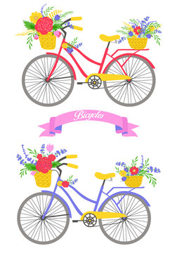 Bicycle with flowers. Vintage vector illustration