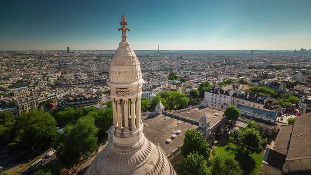 paris city sunny day cathedral roof top panorama 4k time lapse france

