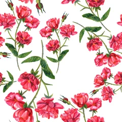 Fotobehang Vintage style seamless background pattern with hand drawn watercolour roses © laplateresca