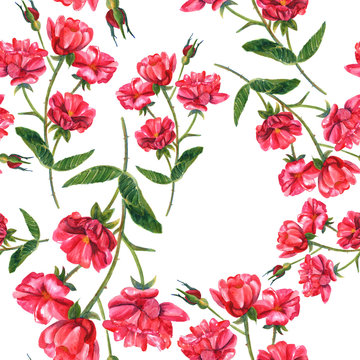 Vintage style seamless background pattern with hand drawn watercolour roses