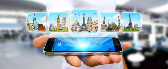 Businessman choosing his holidays between different places of th