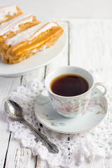 Dessert Eclair with whipped cream
