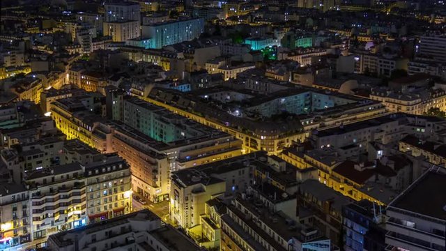 night illumination paris living block roof top panorama 4k time lapse france
