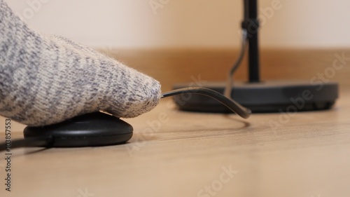 Stand Lamp Foot Switching On And Off Close Up 4k 2160p Stand Lamp Foot Switching On And Off Close Up 4k 2160p 30fps Uhd Footage Stepping Push Floor Switch In Warm Home Ambiance