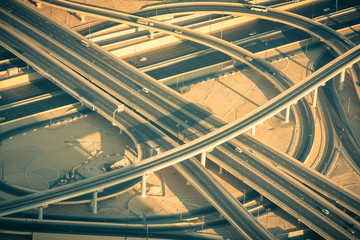 Top view of highway interchange in Dubai