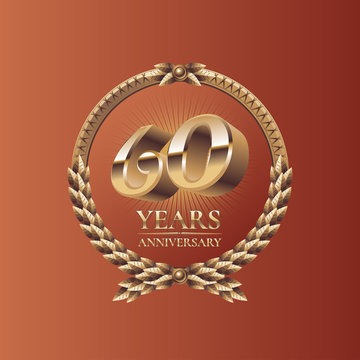 Sixty years anniversary celebration design. Golden seal logo, vector illustration