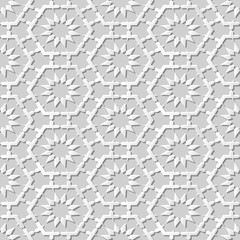 Vector damask seamless 3D paper art pattern background 195 Octagon Cross Flower
