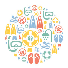 Set of swimmimg pool water icons  background  card