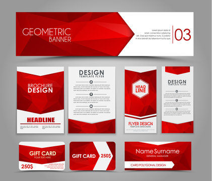 Set of red corporate style polygonal