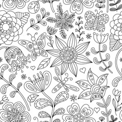 Abstract floral seamless. Hand drawn doodle. Vector illustration