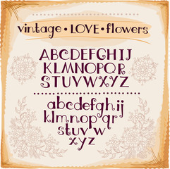 Vector handmade font. Wedding alphabet. Hand drawn letters.