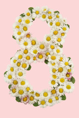 Women's Day flowers on pink background