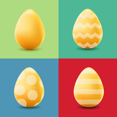 Happy Easter set with colored eggs. Vector realistic illustration