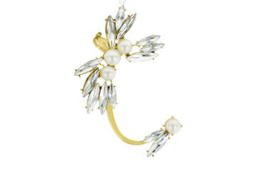 Gorgeous Pearl & White Crystal Marquise Ear Cuff in Yellow Gold